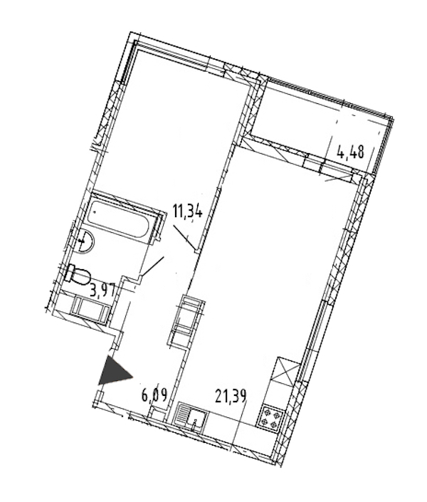 1-комнатная квартира 42.79 м², 16/17 эт., ЖК «Новые горизонты 2»